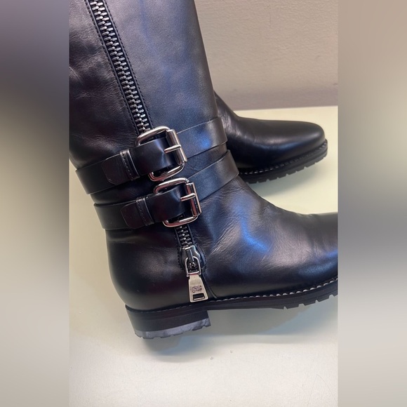 MARINO FABIANI MADE IN ITALY LEATHER Black Combat Boots with Buckle and Zipper - Picture 2 of 5